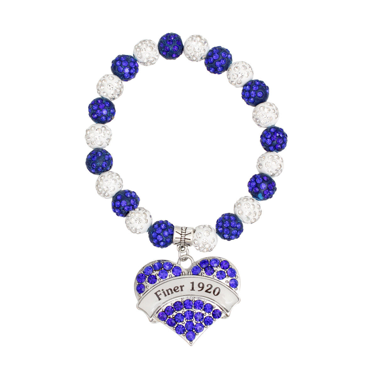 Charm Bracelet with Blue and White Bling Heart – Trendy Sorority Jewelry Accessory