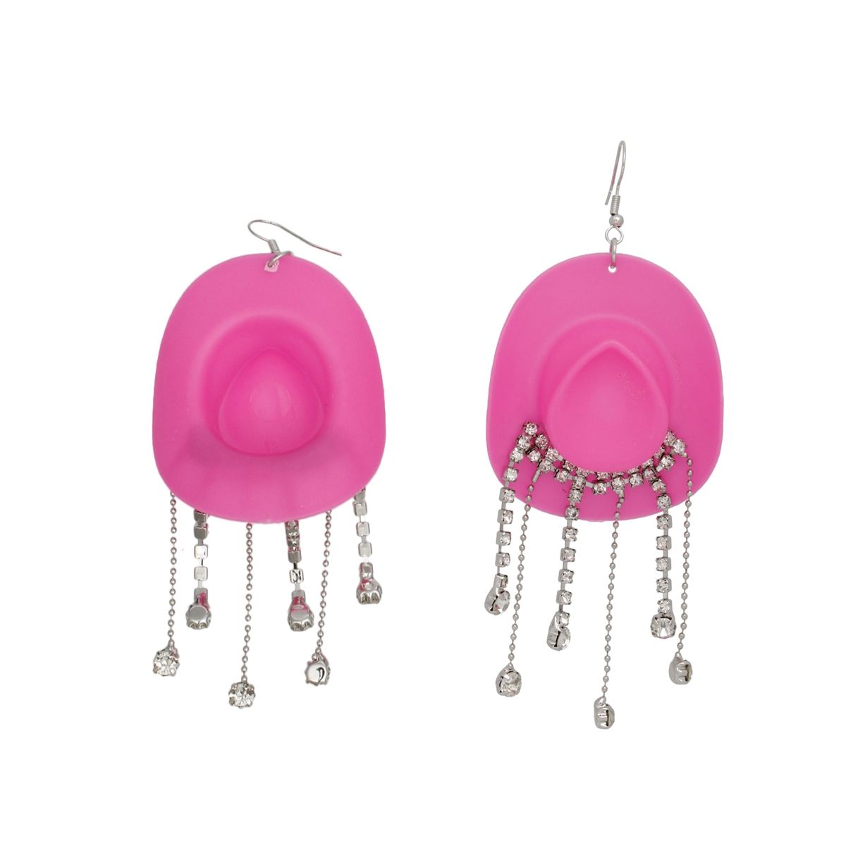 Fringe Fish Hook Earrings Fuchsia Cowgirl Hat Statement Jewelry