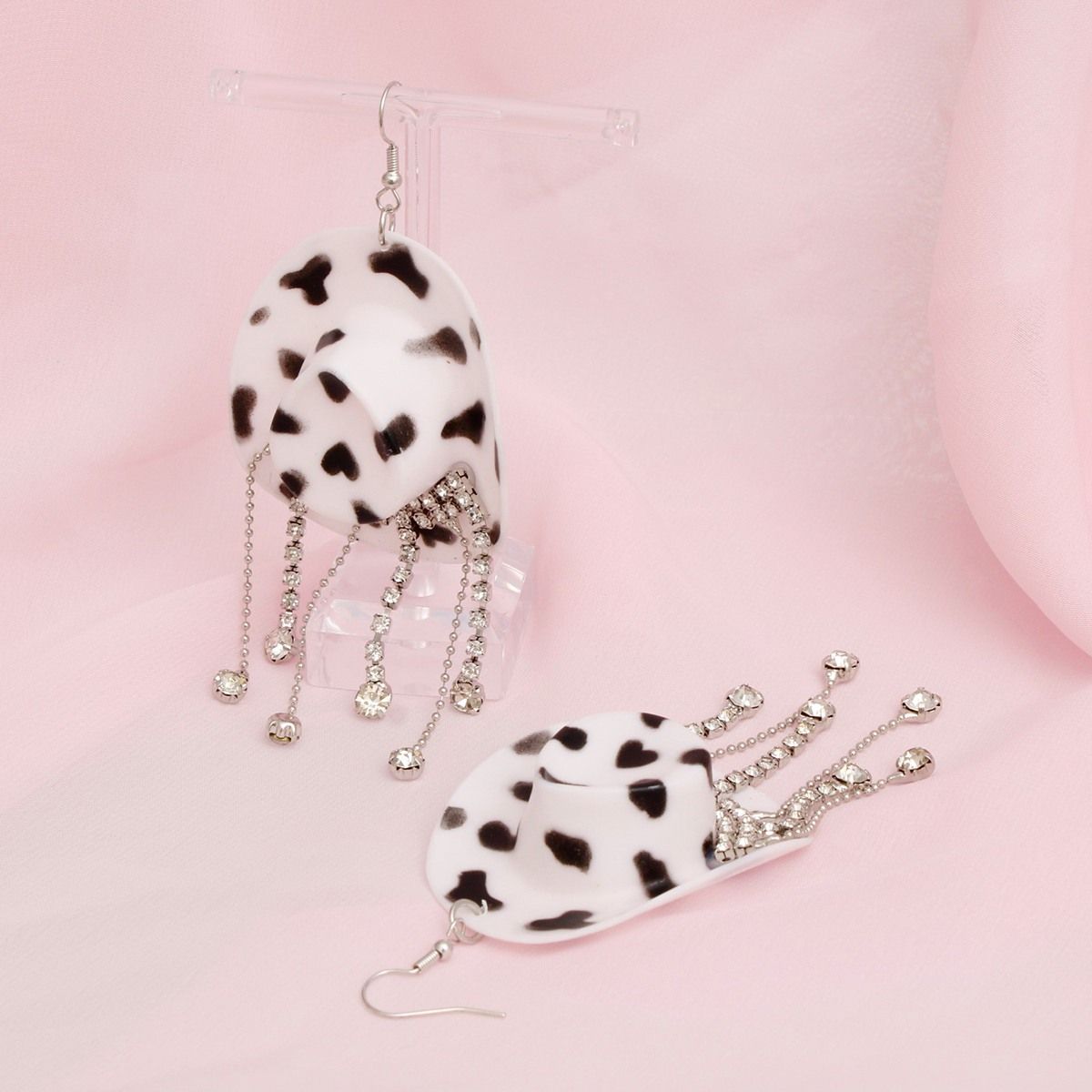 Fringe Cowgirl Hat Earrings with Fish Hook in White and Black – Trendy Statement Jewelry