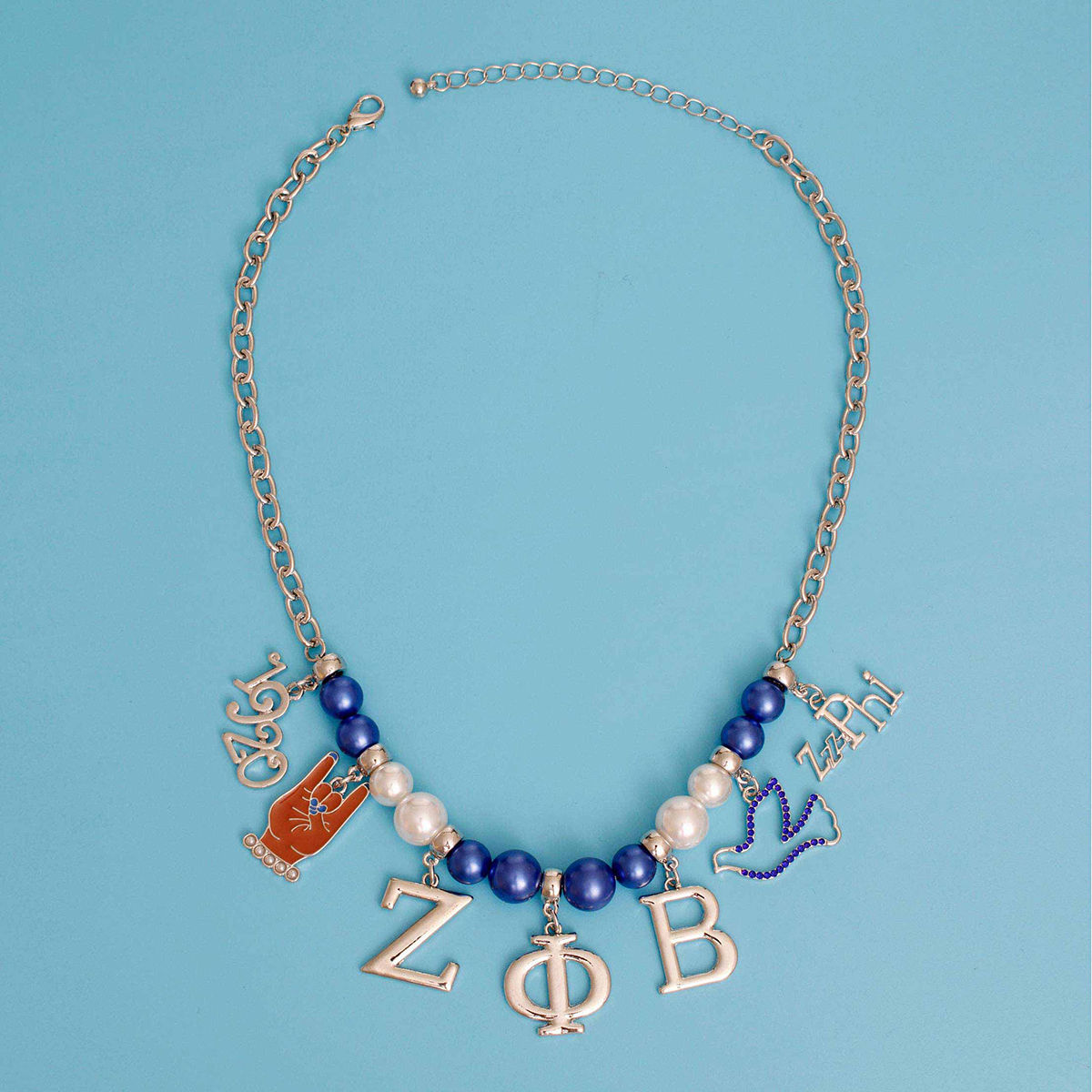 Statement Necklace Blue White Pearl Zeta Chic Stylish Accessory
