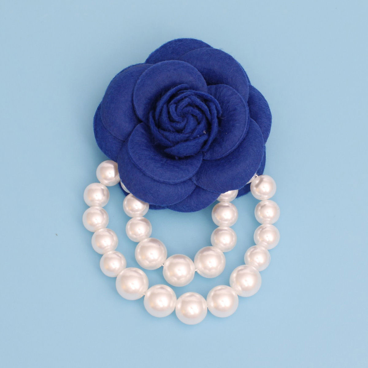 Brooch Pin Blue Flower Draped Pearls Stylish Statement Jewelry