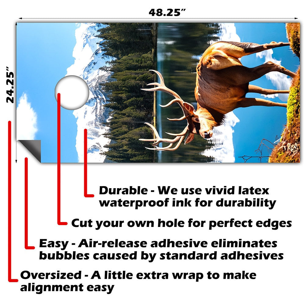 Buck on Quiet Lake - Cornhole Board Wrap - Set of 2