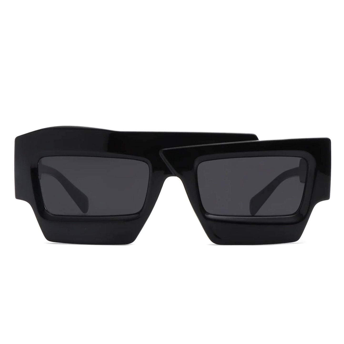 Women’s Sunglasses Black Flat Top Irregular Square Stylish Chic Eyewear