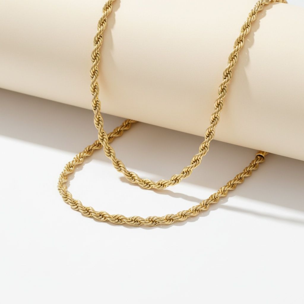 Men’s 20in 8mm 18K Gold Stainless Steel Rope Chain Stylish Jewelry Necklace
