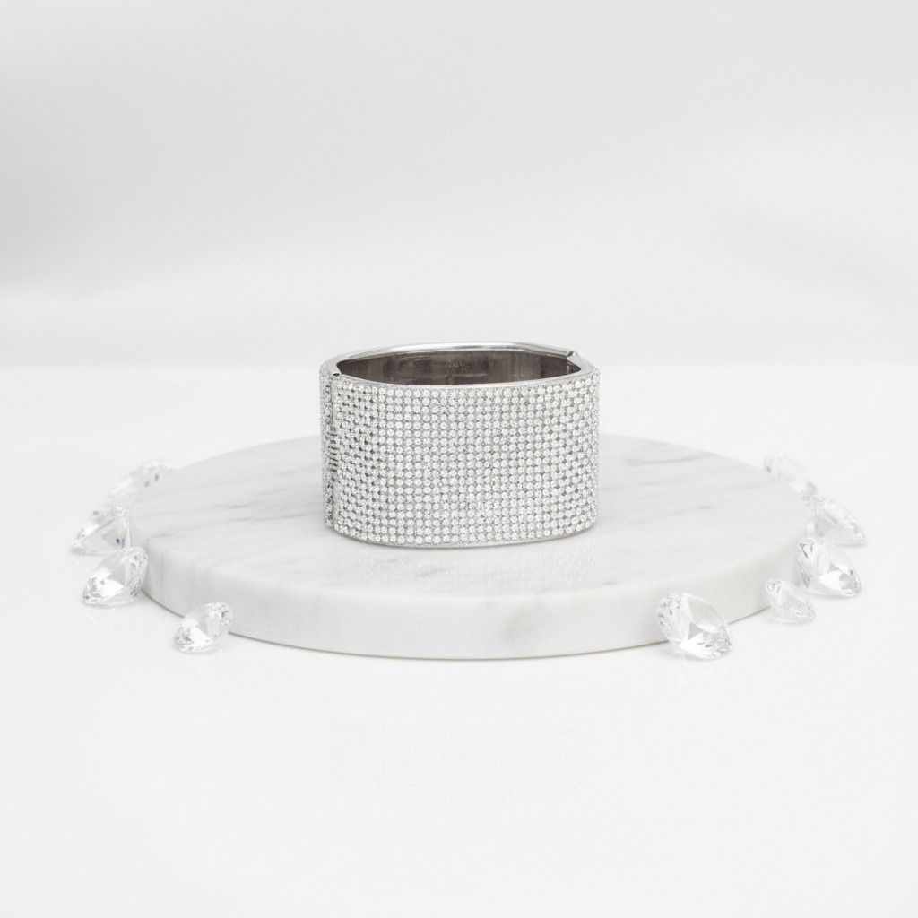 Bracelet White Pave Finish Cuff Confident Stylish Statement Jewelry