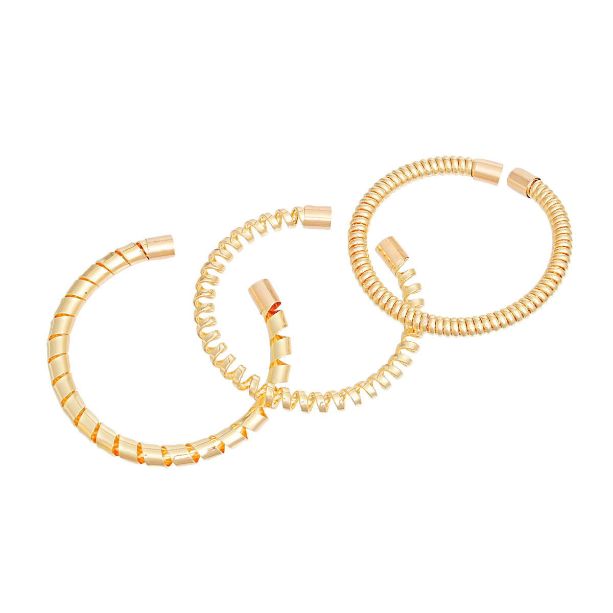Women’s Gold Coiled Cuff Bracelets 3-Piece Set Stylish Statement Jewelry