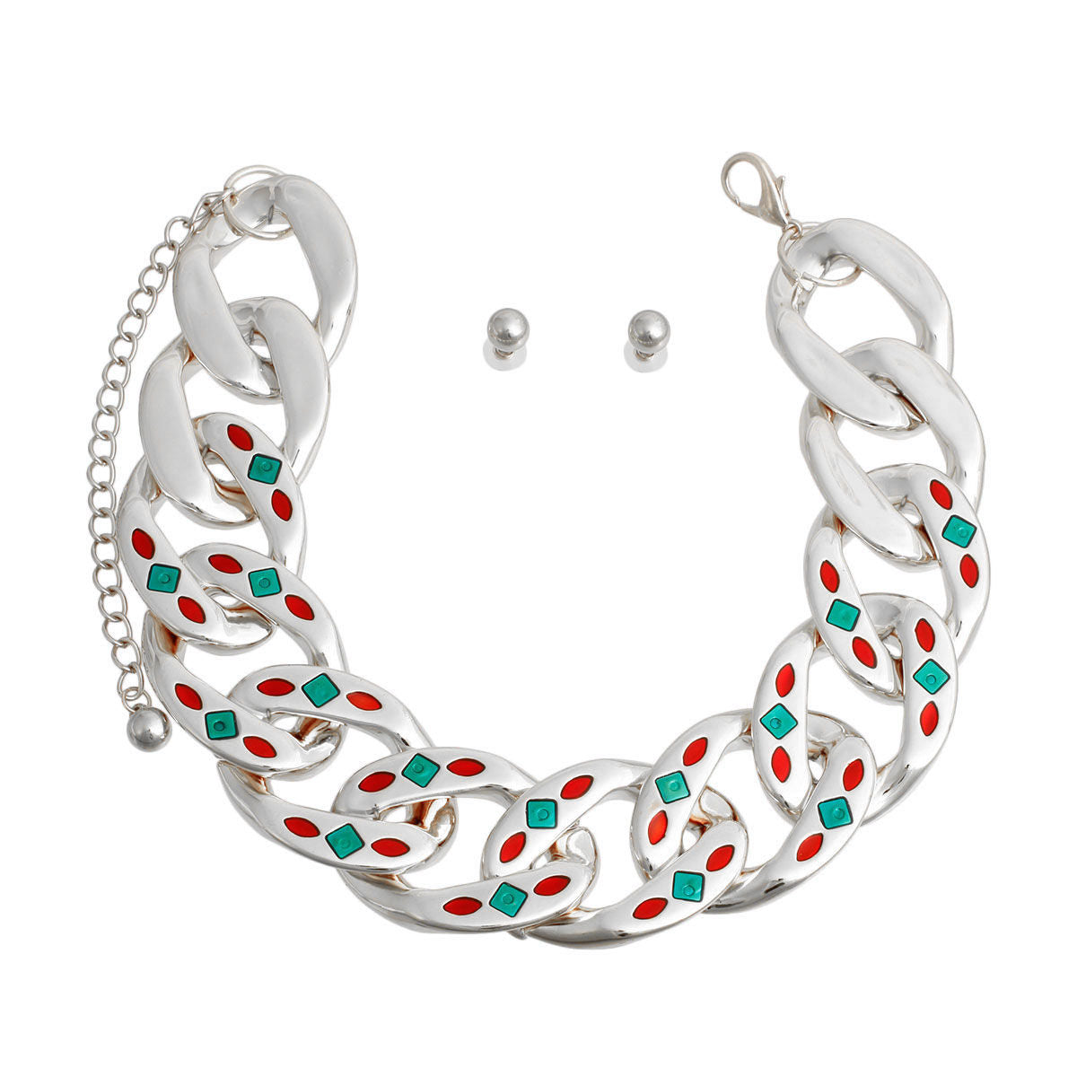 Chain Set with Silver, Red, and Green Details – Stylish Fashion Jewelry