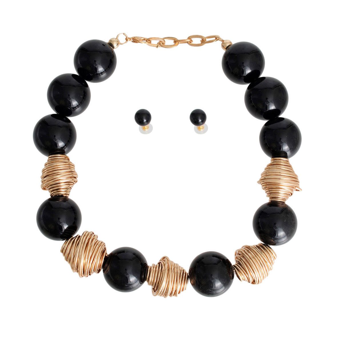 Tribal Bead Set Heavy Black Statement Jewelry Accessory
