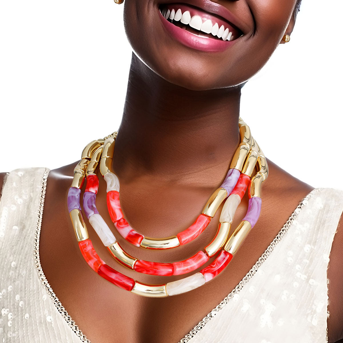 Curved Bead Set in Purple and Red – Stylish Fashion Jewelry Accessory
