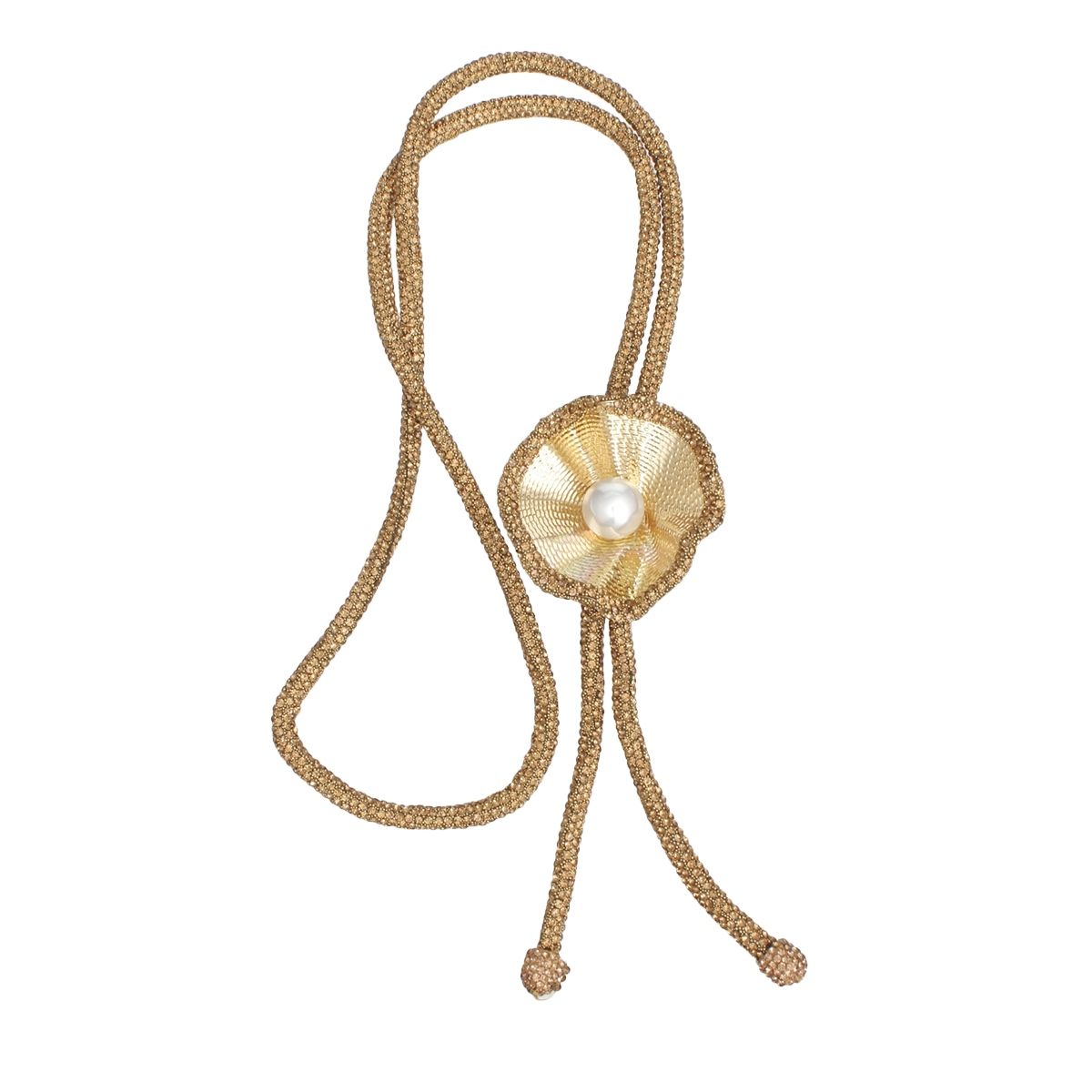 Bolo Necklace Brown Stone Pearl Set Stylish Statement Jewelry for Women
