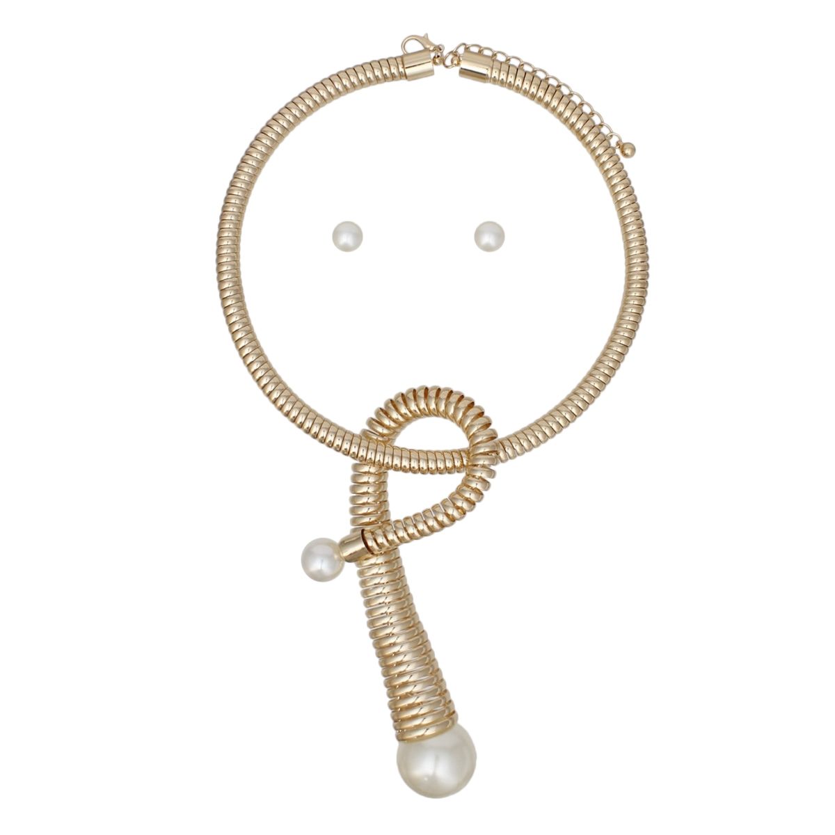 Statement Pendant Necklace Handmade Coiled Gold Pearl Loop Stylish Chic Jewelry