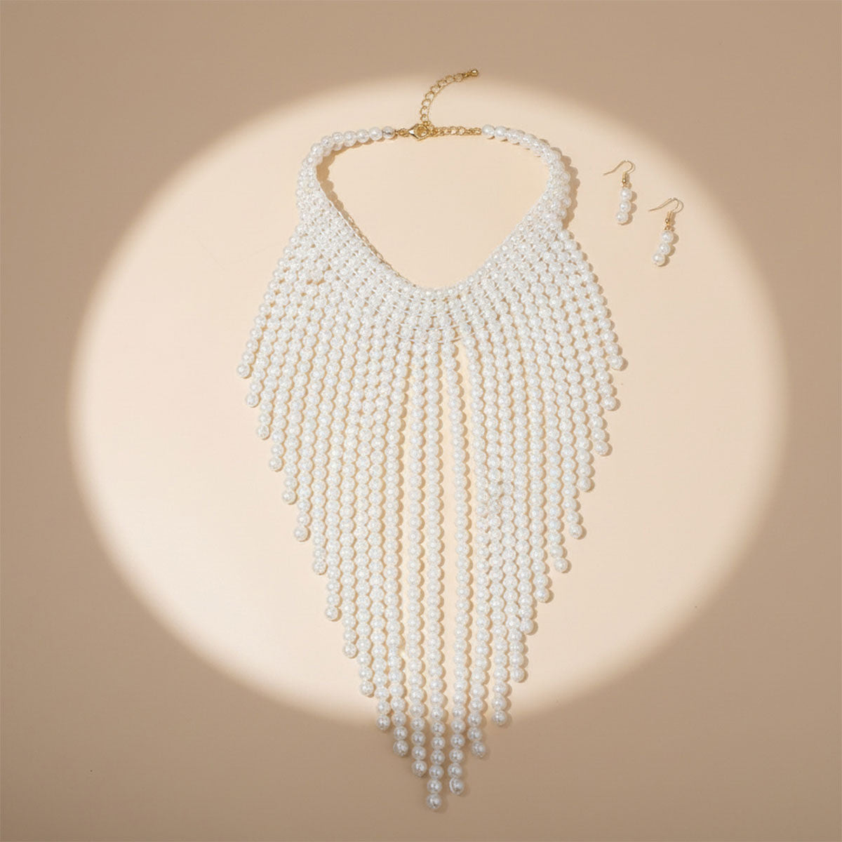 Statement Bib Choker Necklace with Cream Pearl Fringe, Trendy Elegant Jewelry Accessory