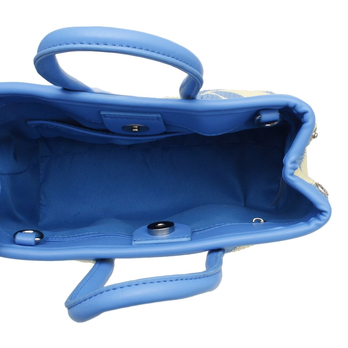 Fashion Handbag Top Handle Blue Harlequin Detail Square Stylish Statement Bag