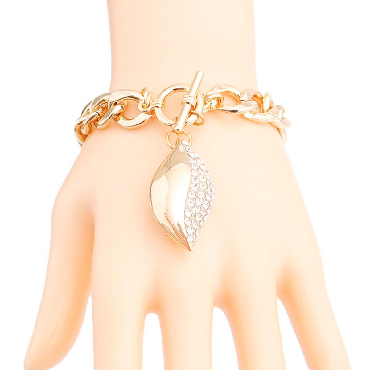 Charm Bracelet Gold Curved Oval Stylish Elegant Jewelry Accessory