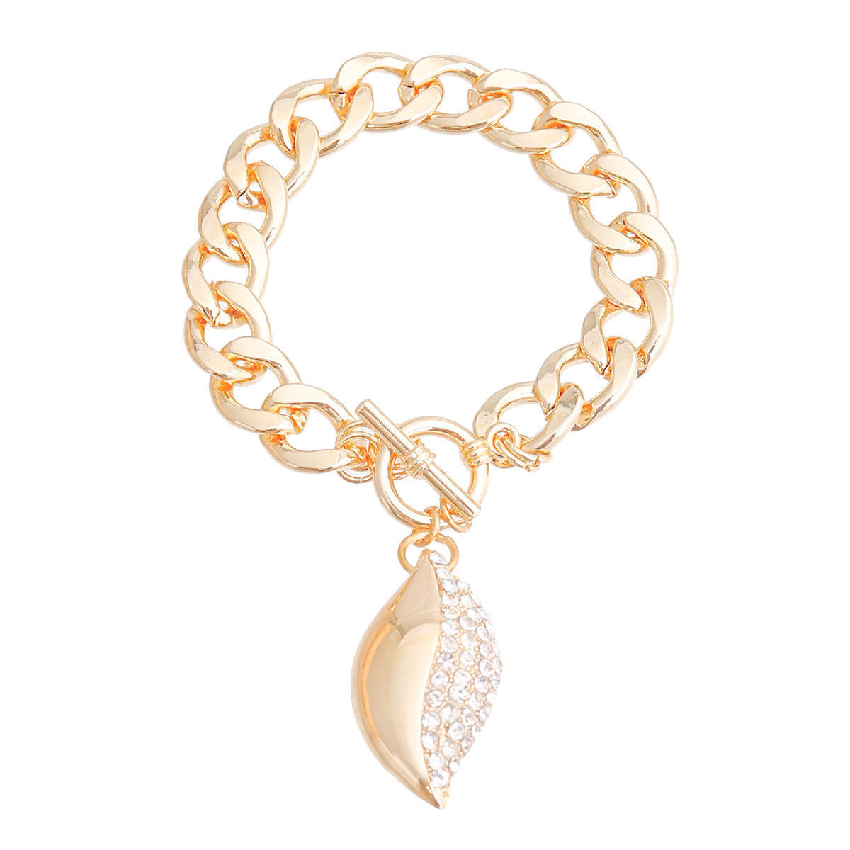 Charm Bracelet Gold Curved Oval Stylish Elegant Jewelry Accessory