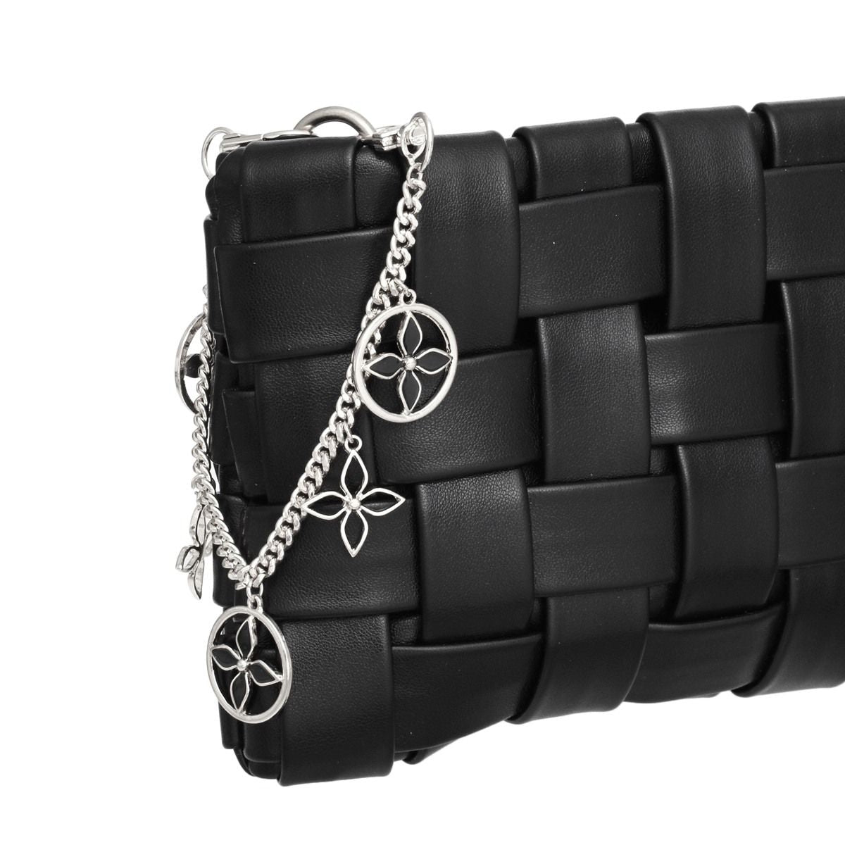 Chain Bag Silver Black Mono Flower Stylish Women’s Accessory