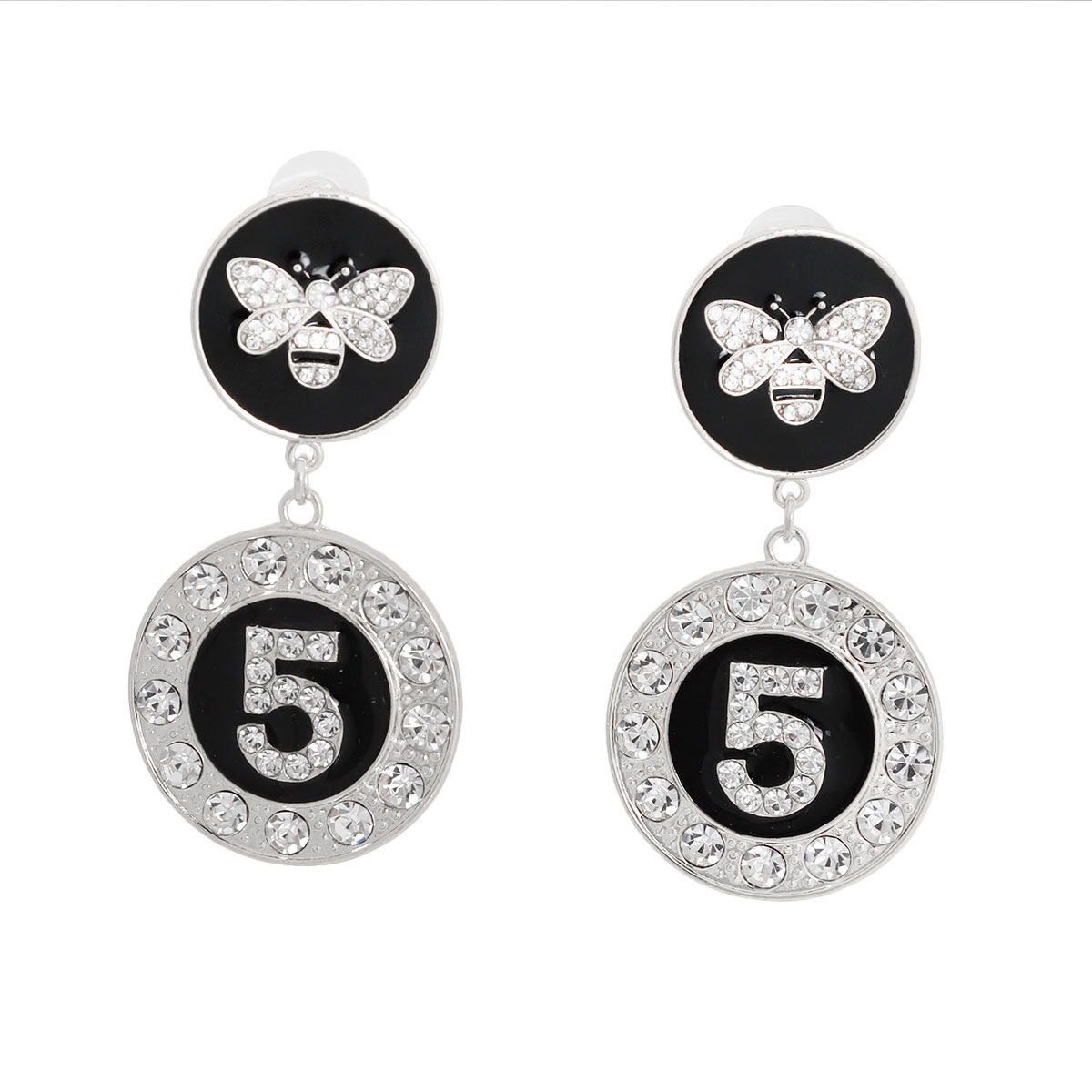 Charm Earrings Silver and Black Bee 5-Piece Stylish Statement Jewelry