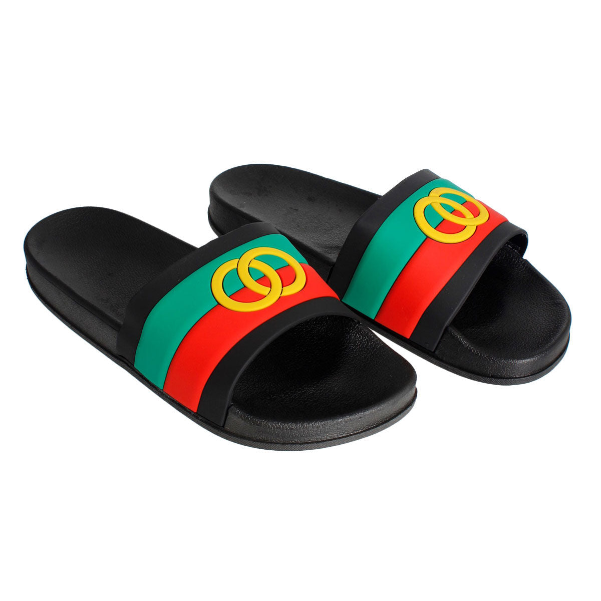 Slide Sandals Size 9 Black Stripe Casual Chic