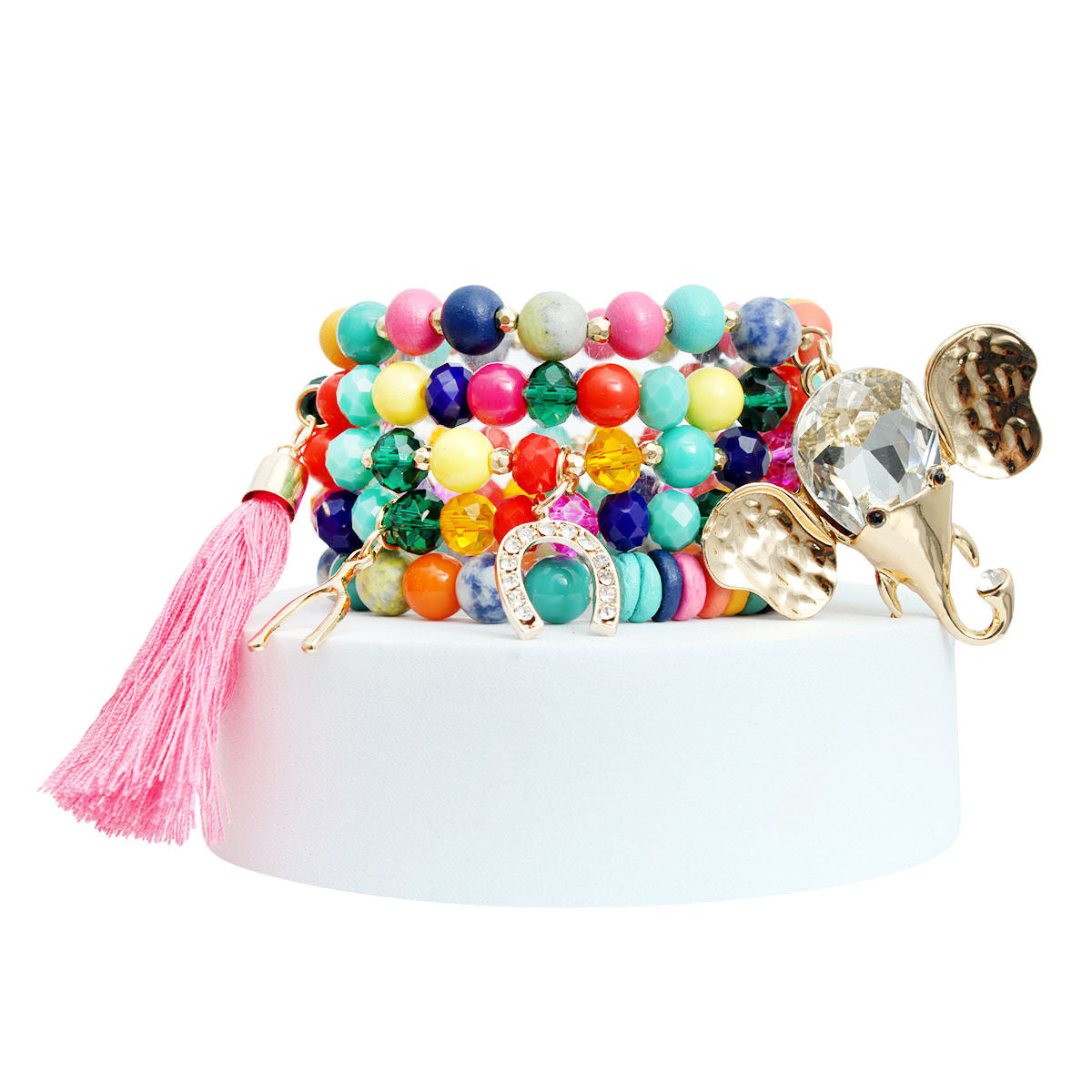Elephant Charm Rainbow Bead Bracelets Trendy Stylish Jewelry Accessories