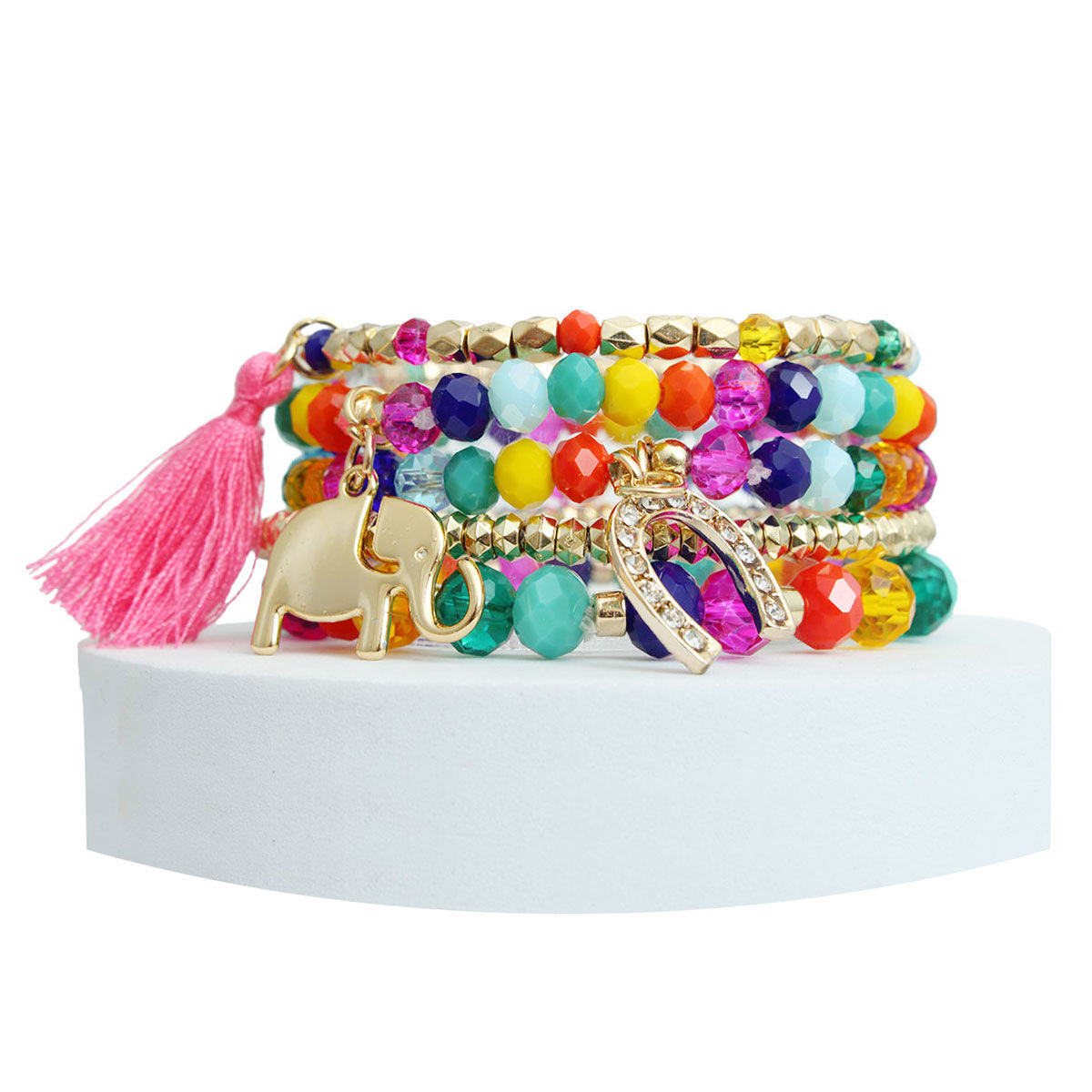 Horseshoe Bracelets with Rainbow Elephant Accent – Trendy Statement Jewelry