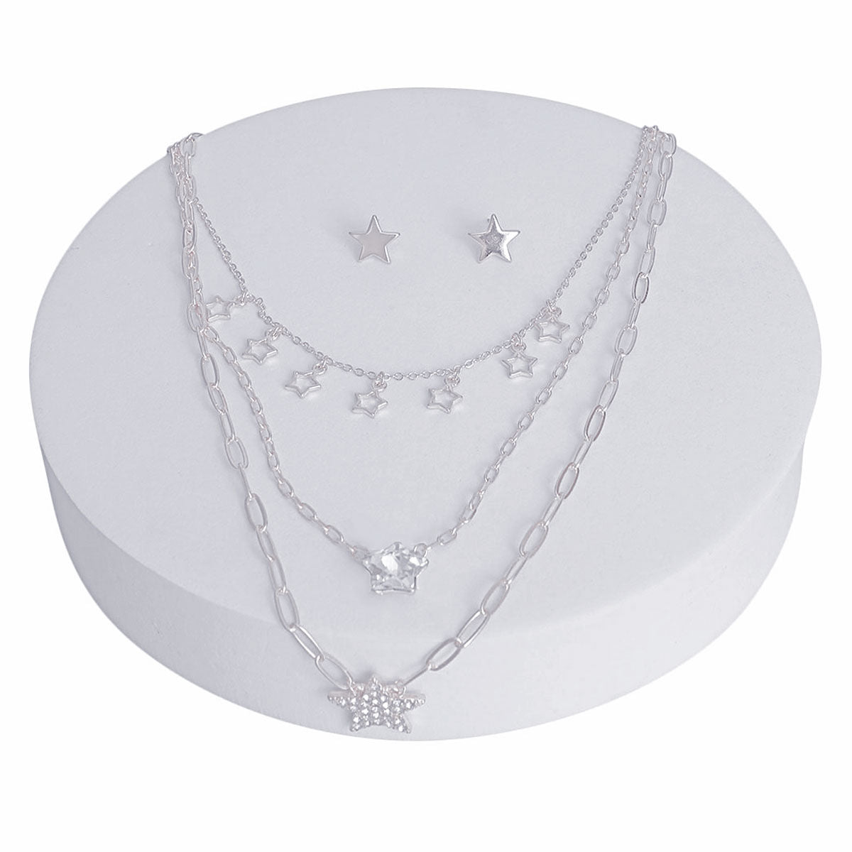 Layered Silver Star Necklace Set 3-Layer Dainty Chain Stylish Jewelry