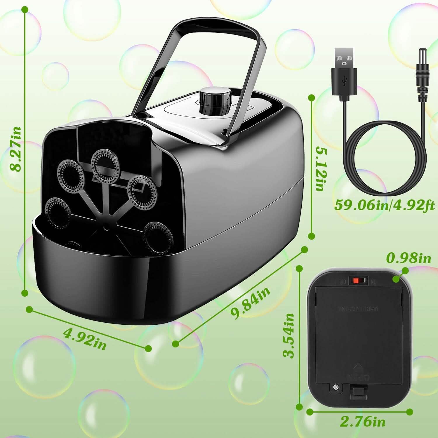 Portable Bubble Blowing Machine with 2 Speeds Handle 3000-4000 Bubbles Per Minute Plug-In Battery Powered