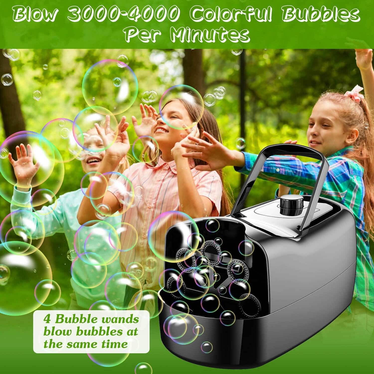 Portable Bubble Blowing Machine with 2 Speeds Handle 3000-4000 Bubbles Per Minute Plug-In Battery Powered