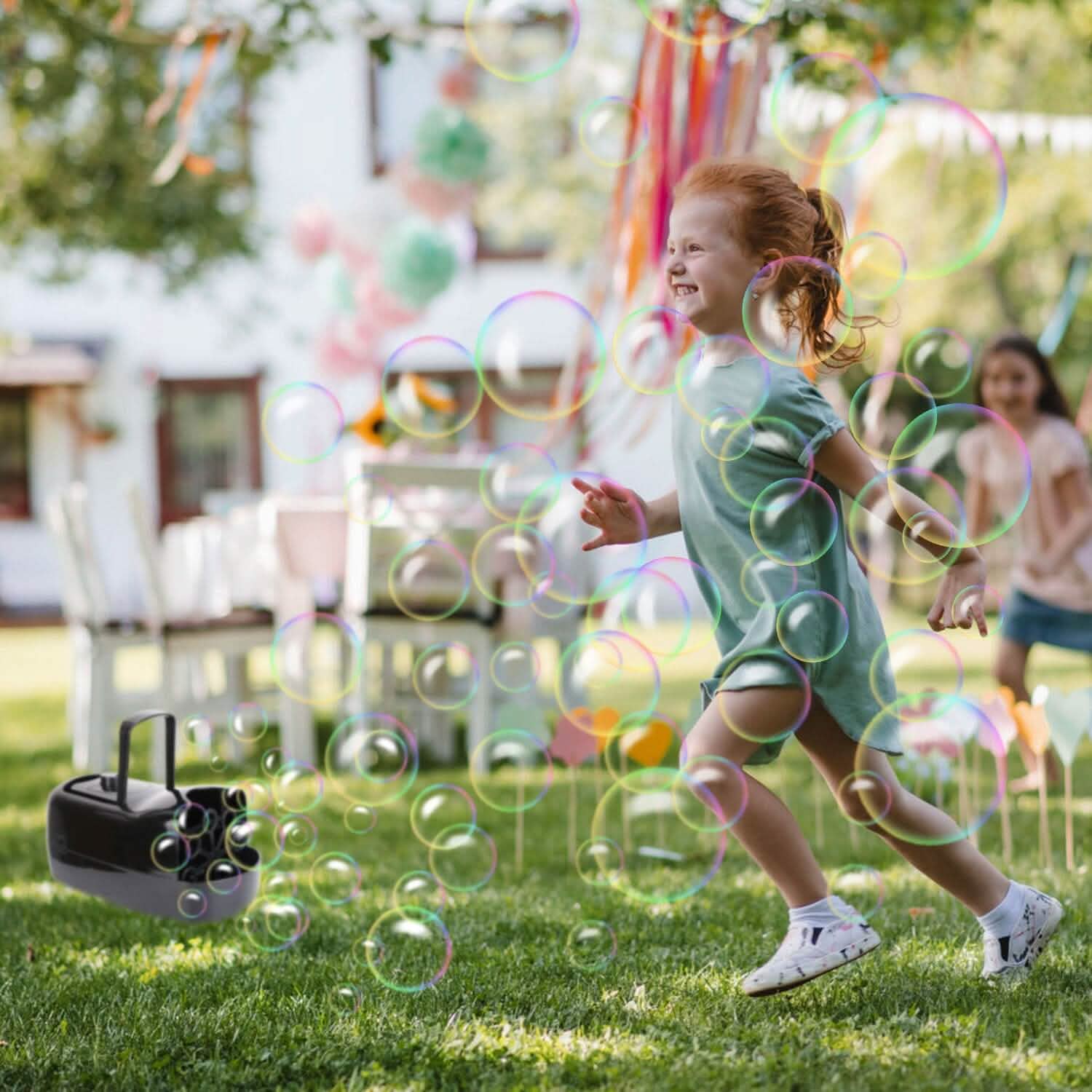 Portable Bubble Blowing Machine with 2 Speeds Handle 3000-4000 Bubbles Per Minute Plug-In Battery Powered