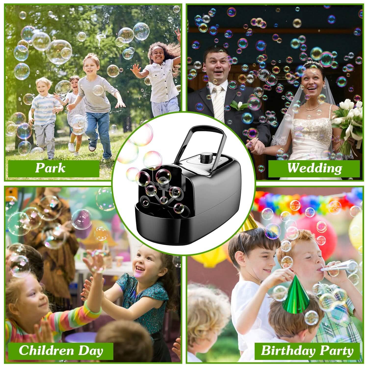 Portable Bubble Blowing Machine with 2 Speeds Handle 3000-4000 Bubbles Per Minute Plug-In Battery Powered