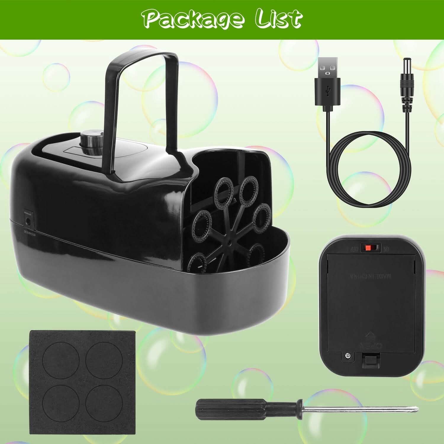 Portable Bubble Blowing Machine with 2 Speeds Handle 3000-4000 Bubbles Per Minute Plug-In Battery Powered