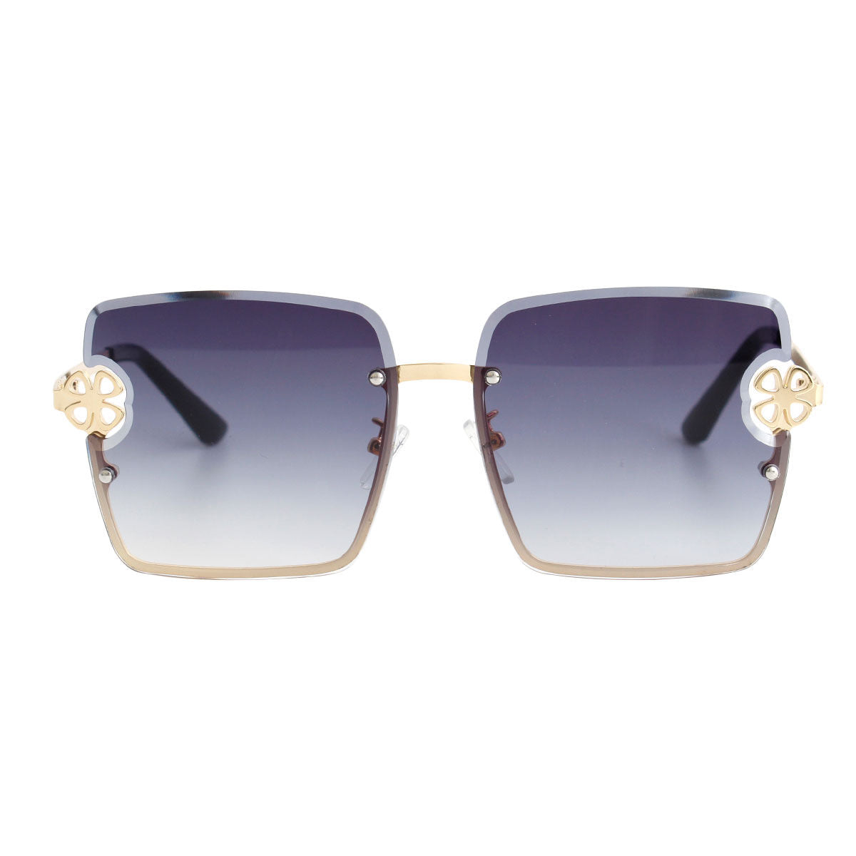 Sunglasses Black Square Clover Stylish Statement Accessories