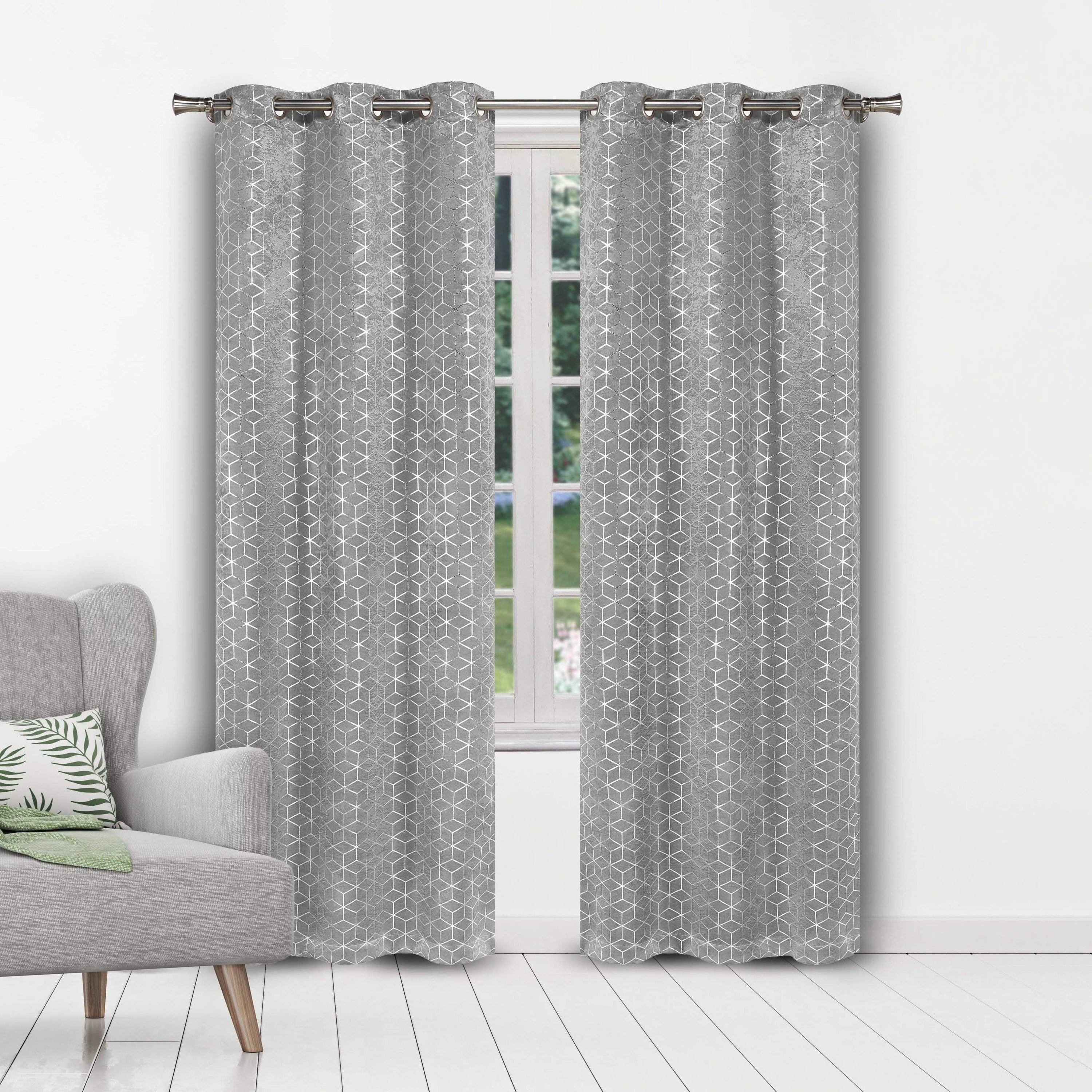 Set of 2: Geometric Print Blackout Grommet Curtain Pair Panel