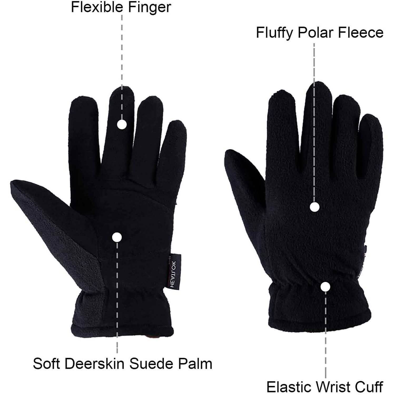 Winter Gloves Deerskin Suede Leather Palm -20°F Cold Proof Work Glove