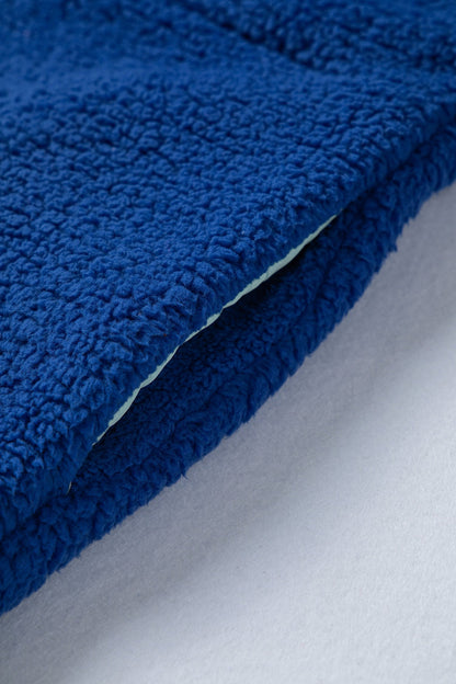 Sky Blue Sherpa Half Zip Contrast Trim Pullover Hoodie