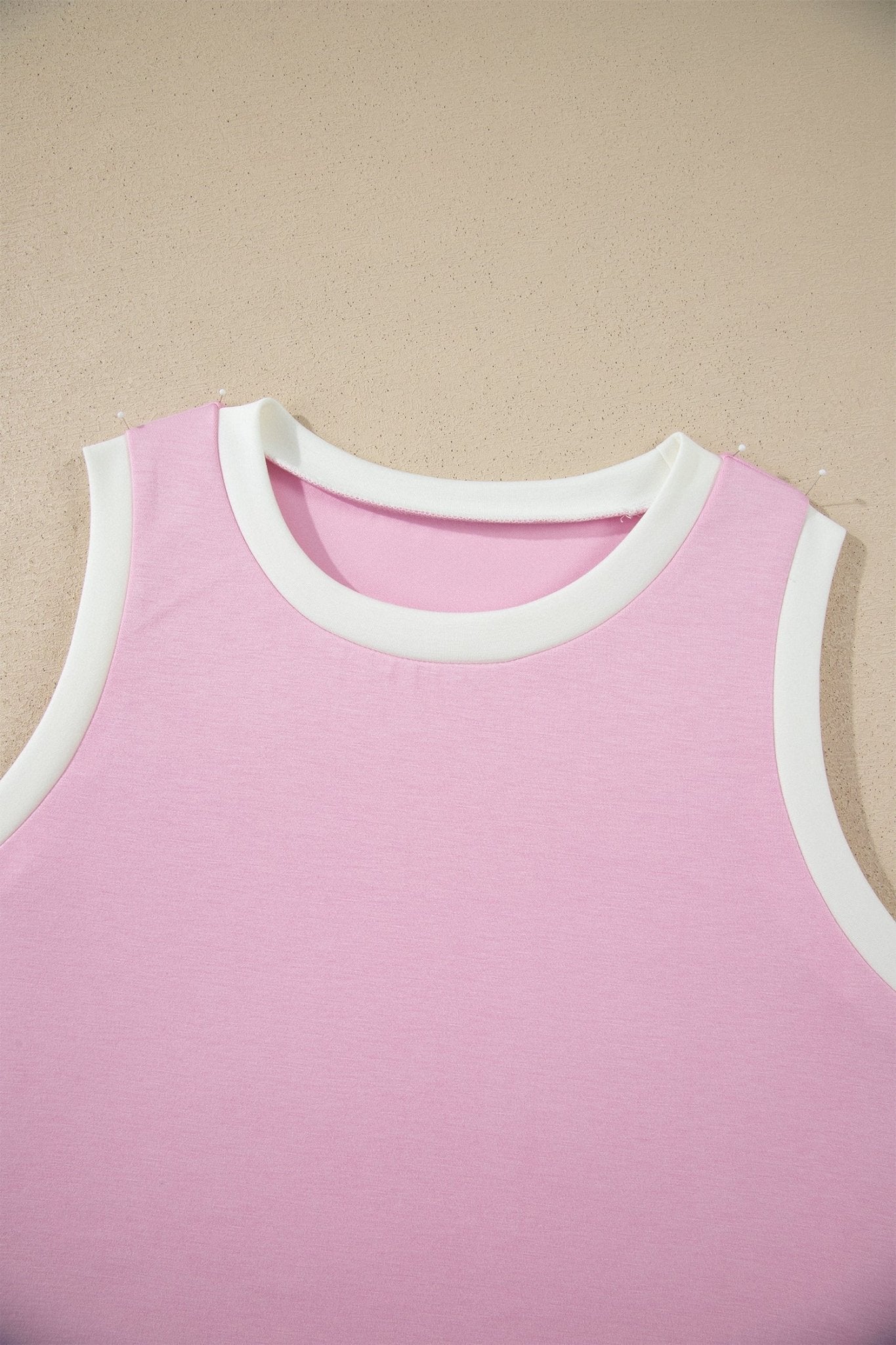 Pink Colorblock Trim Cropped Tank Elastic Waist Shift Pants 2pcs Set - Loving It Shop