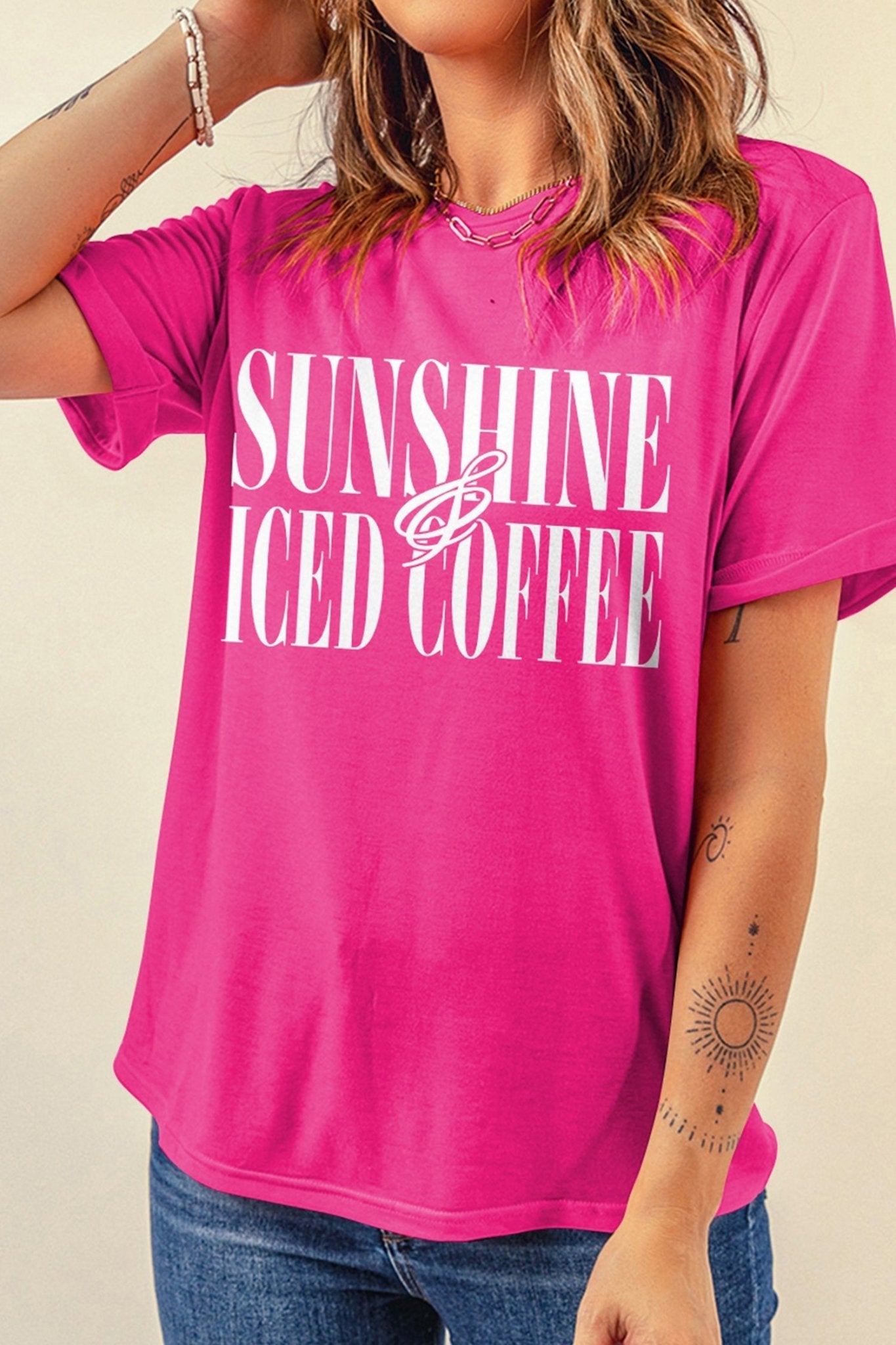Rose Red SUNSHINE ICED COFFEE Casual Summer T Shirt - Loving It Shop