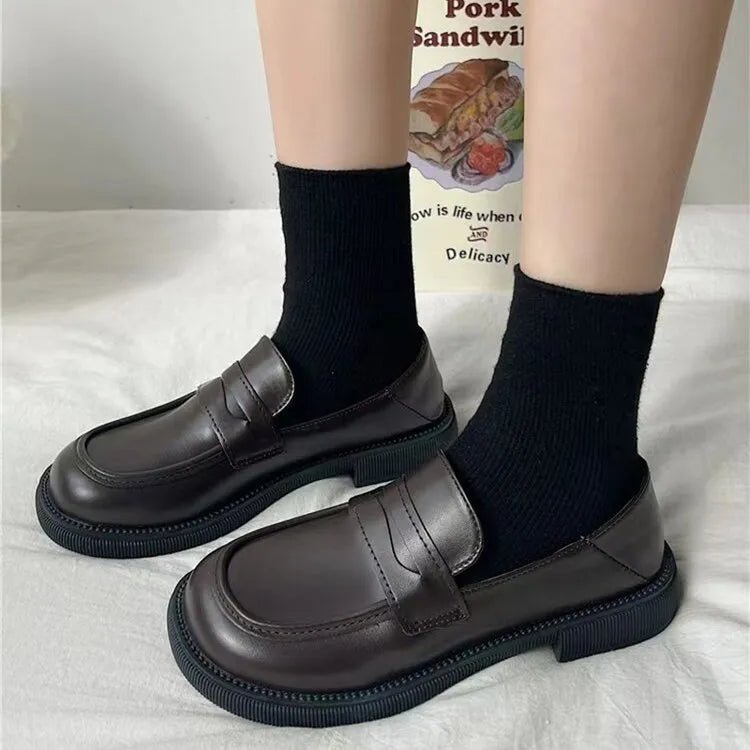 Round Toe Leather Loafers - Loving It Shop