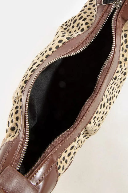 Spotted Leopard Print Half Moon Shoulder Bag