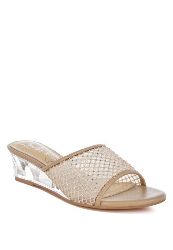 Tempra Mesh Clear Heel Wedge Sandals - Loving It Shop