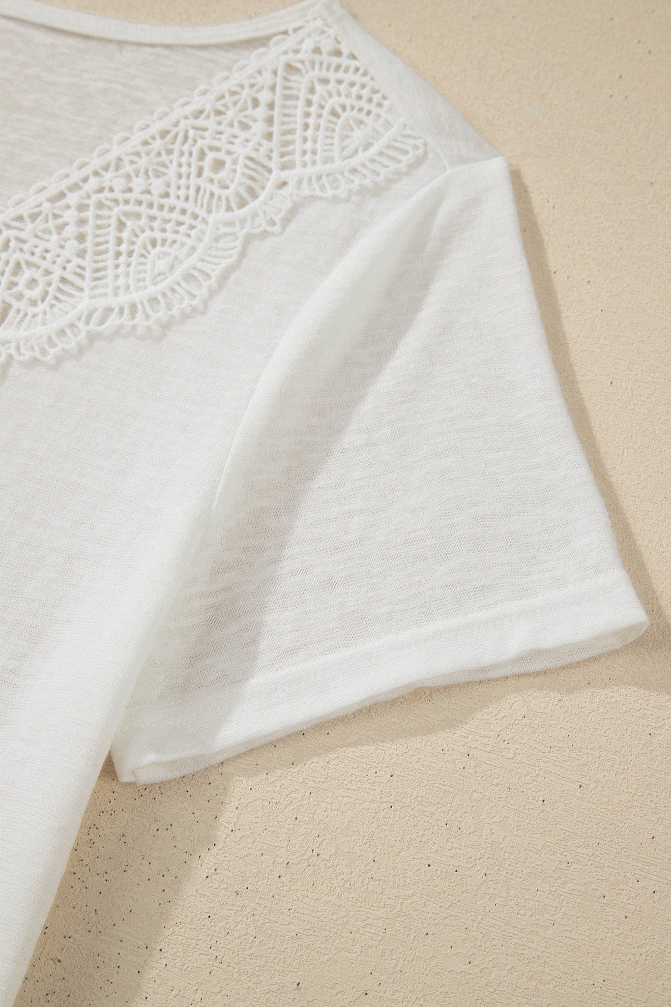 White Hollowed Lace Splicing V Neck T Shirt - Loving It Shop