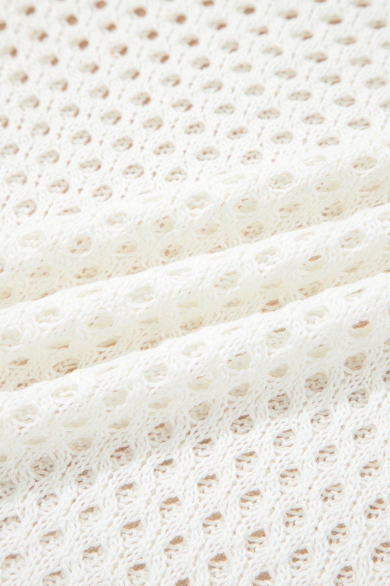 White Scalloped Trim Hollow Out Knit Long Sleeve Top - Loving It Shop