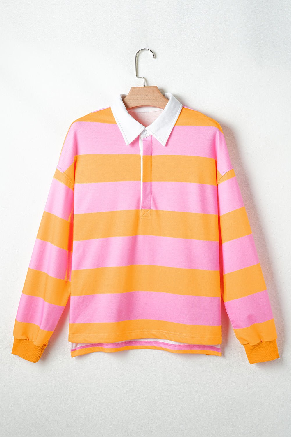 Yellow Stripe Color Block Polo Collar Sweatshirt - Loving It Shop
