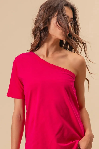 Cotton Span Knit One Shoulder Top