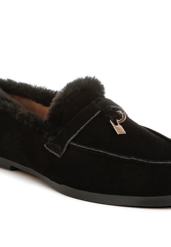 Ohrid Suede & Faux Fur Flat Loafers - Loving It Shop