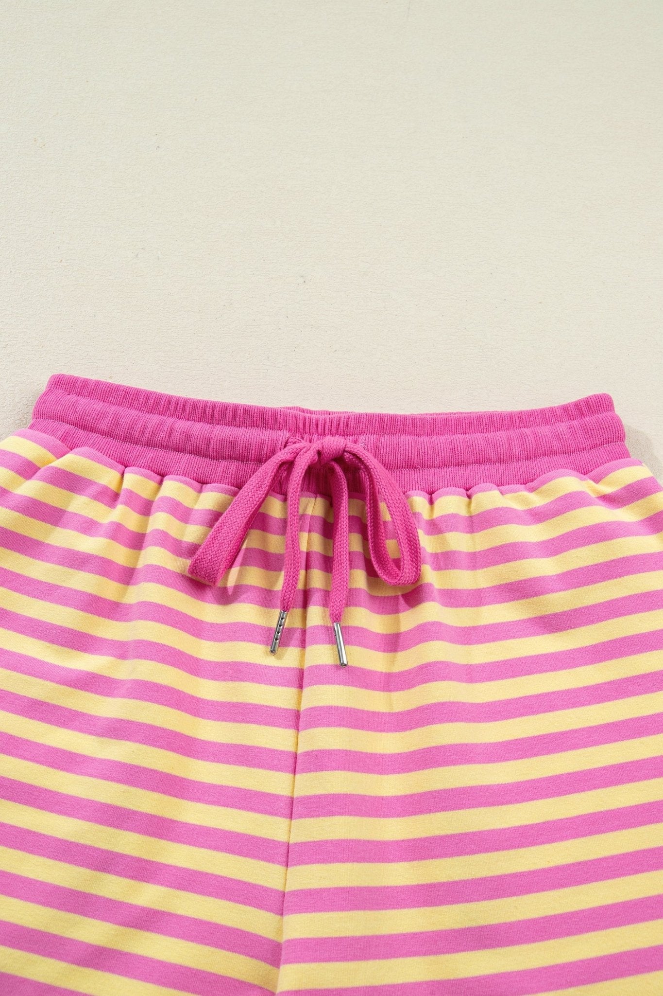 Rose Stripe Drop Shoulder Boxy Casual Terry Short Set - Loving It Shop