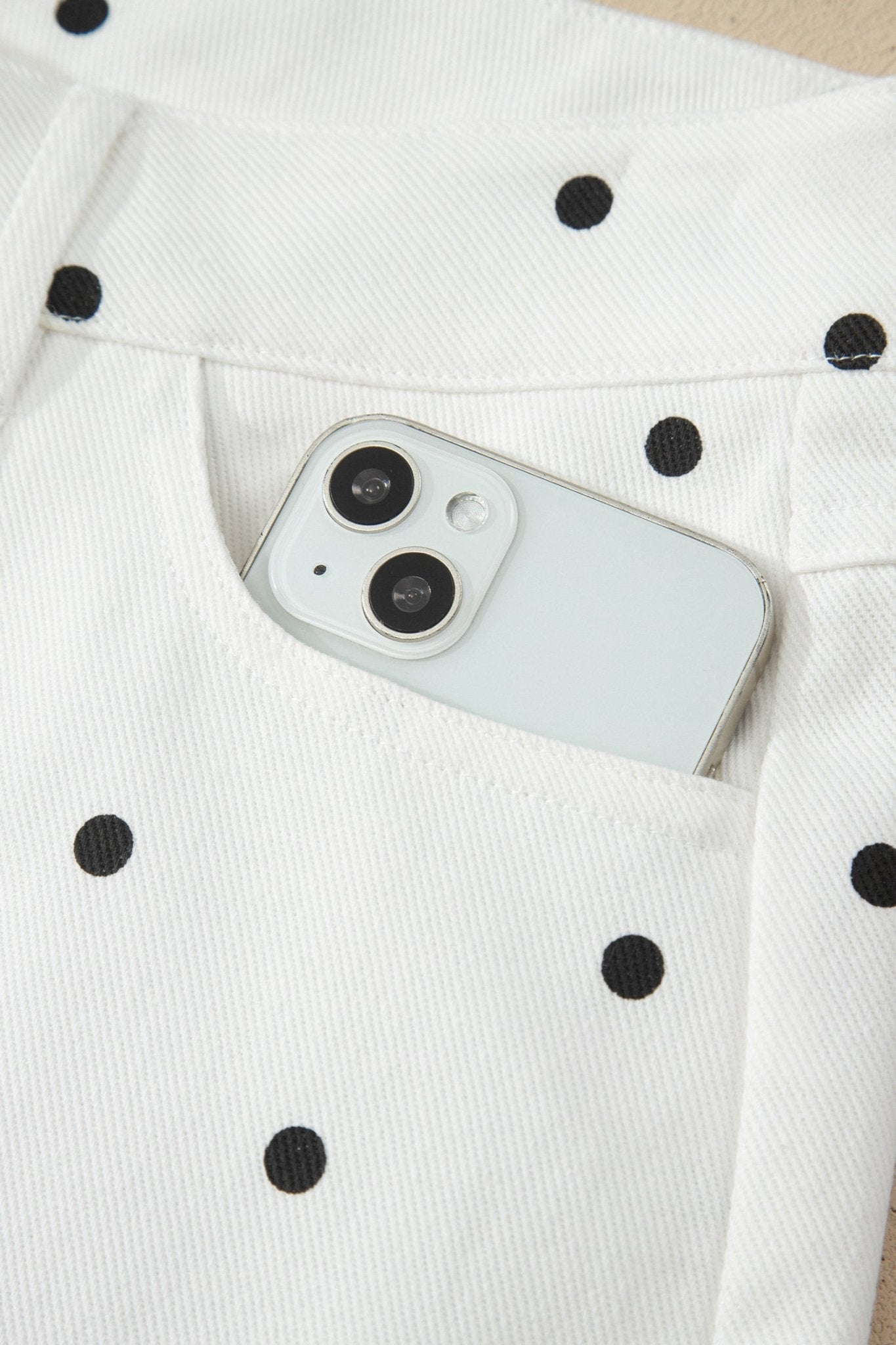 White Polka Dot Print Embroidered Scallop Hem Shorts - Loving It Shop