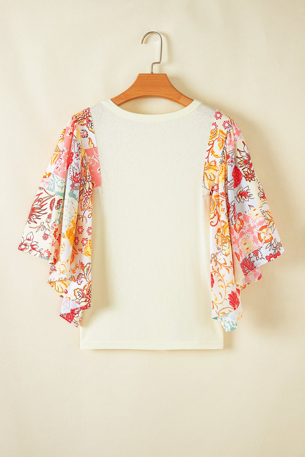 Beige Floral Patchwork Half Batwing Sleeve Blouse - Loving It Shop