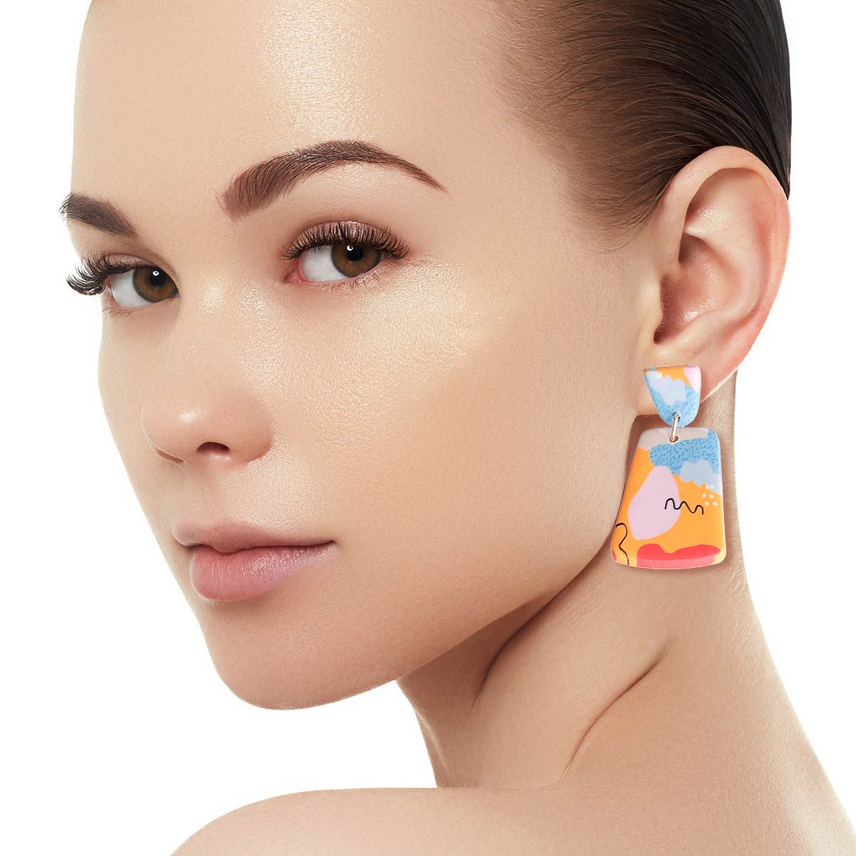 Trendy Marbled Clay Trapezoid Earrings Stylish Statement Jewelry
