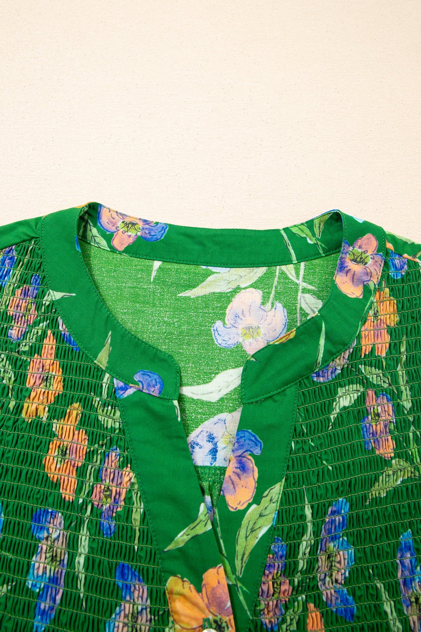 Green Plus Size Ruffled Short Sleeve Floral Top