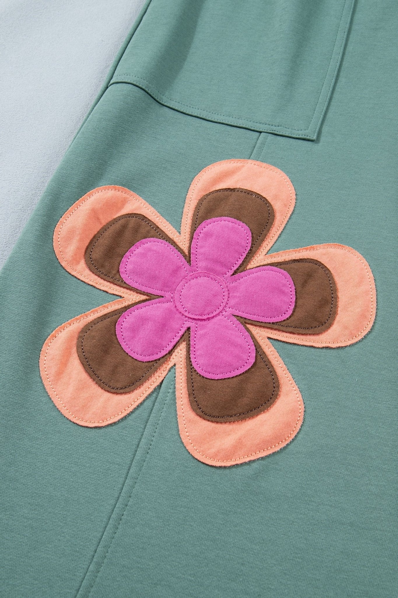 Sea Green Color Block Flower Patchwork Drawstring Contrasted Elastic Waist Wide Leg Pants - Loving It Shop